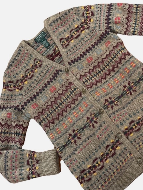 Lauren Ralph Lauren Sweaters - VTG Lauren Ralph Lauren Hand Knit Wool Fair Isle Cardigan Sweater Sz M
